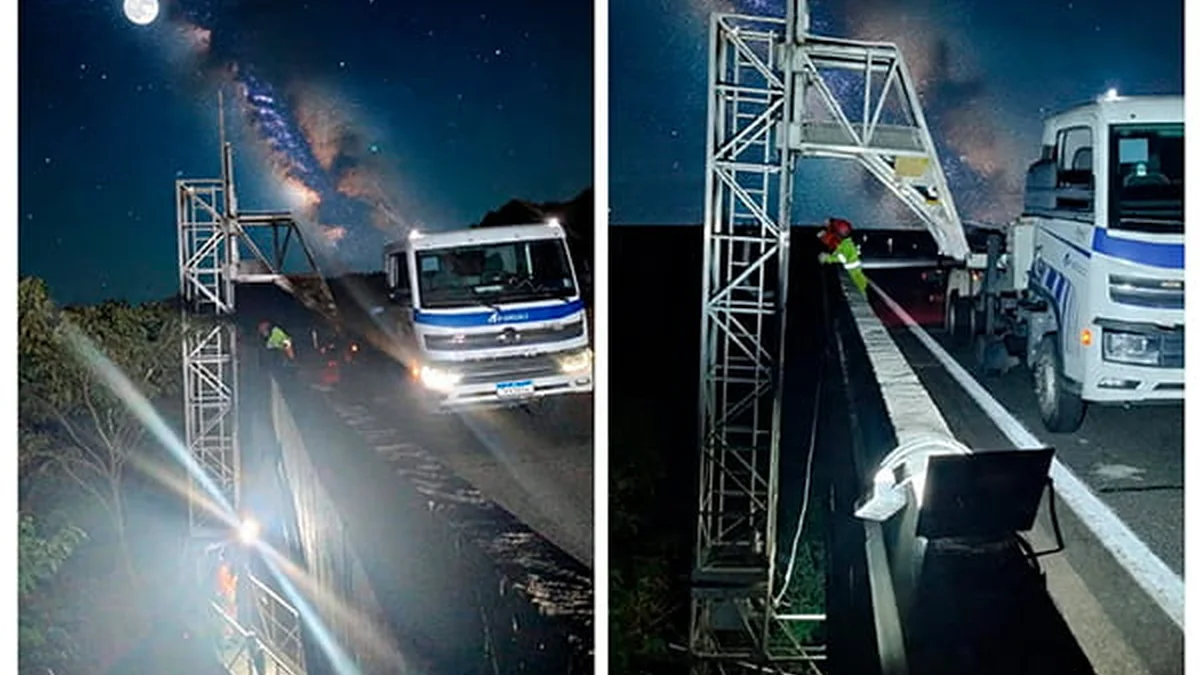 Inspeção noturna de ponte na Rodovia dos Bandeirantes em Limeira